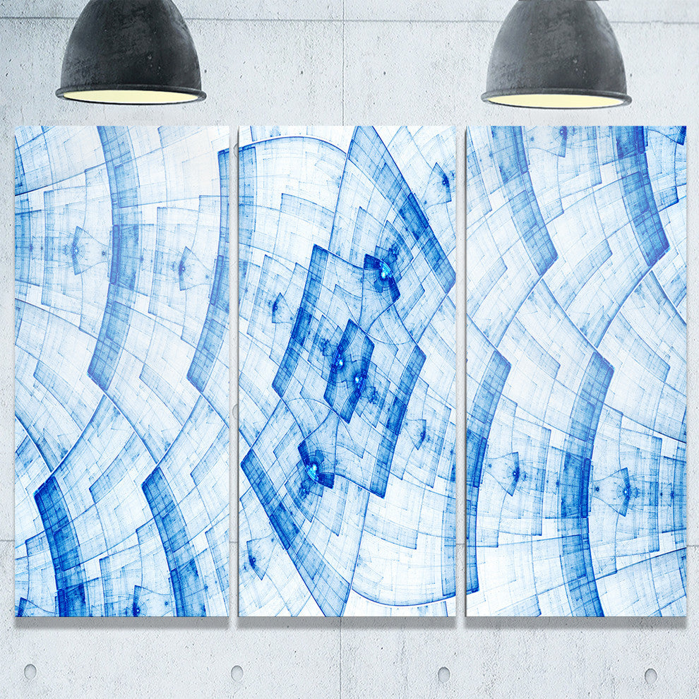 "Blue Fractal Flower Pattern Grid" Metal Wall Art, 3 Panels, 36"x28"