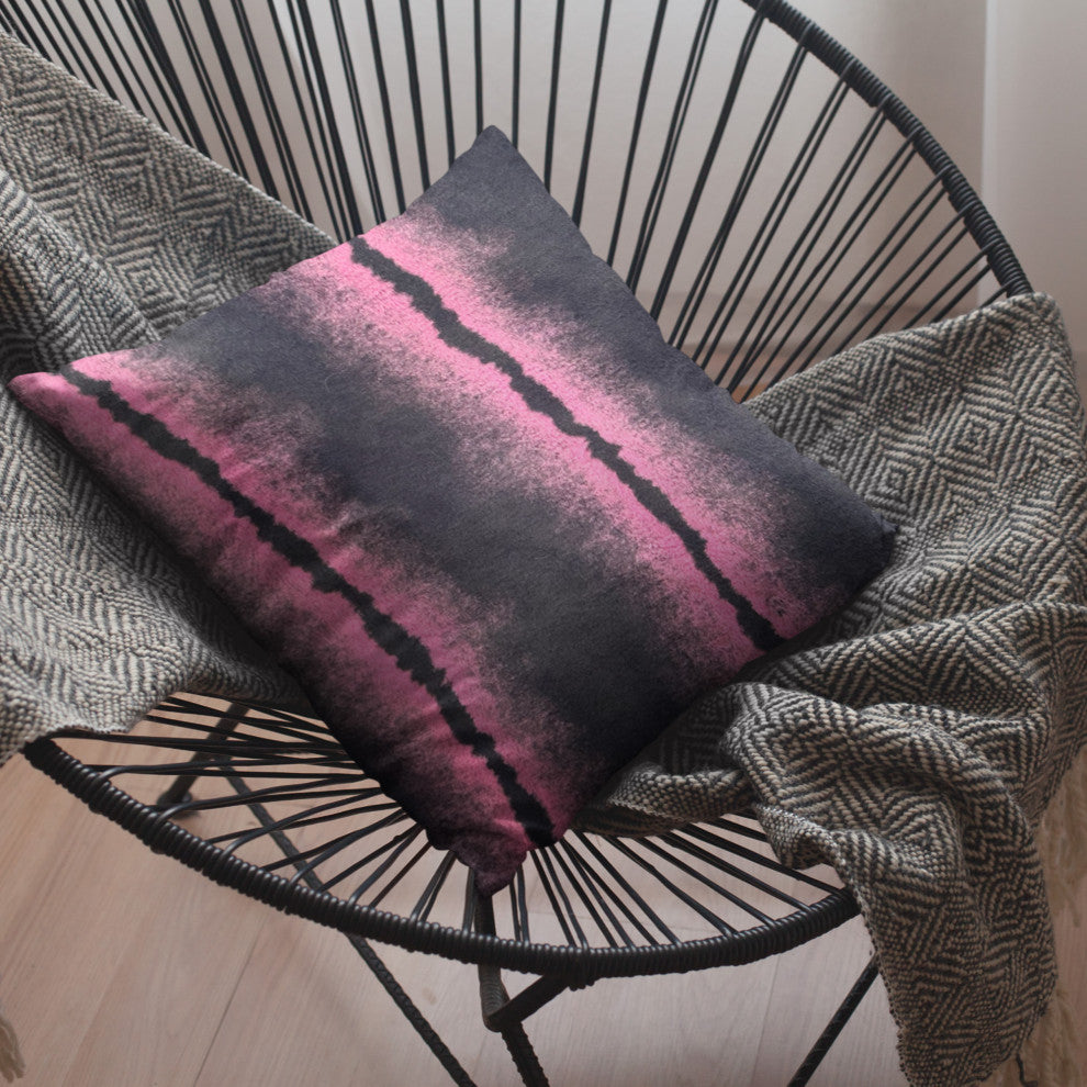 Plutus Fuchsia Black Fluffy Fields Faux Fur Throw Pillow, 26" x 26"