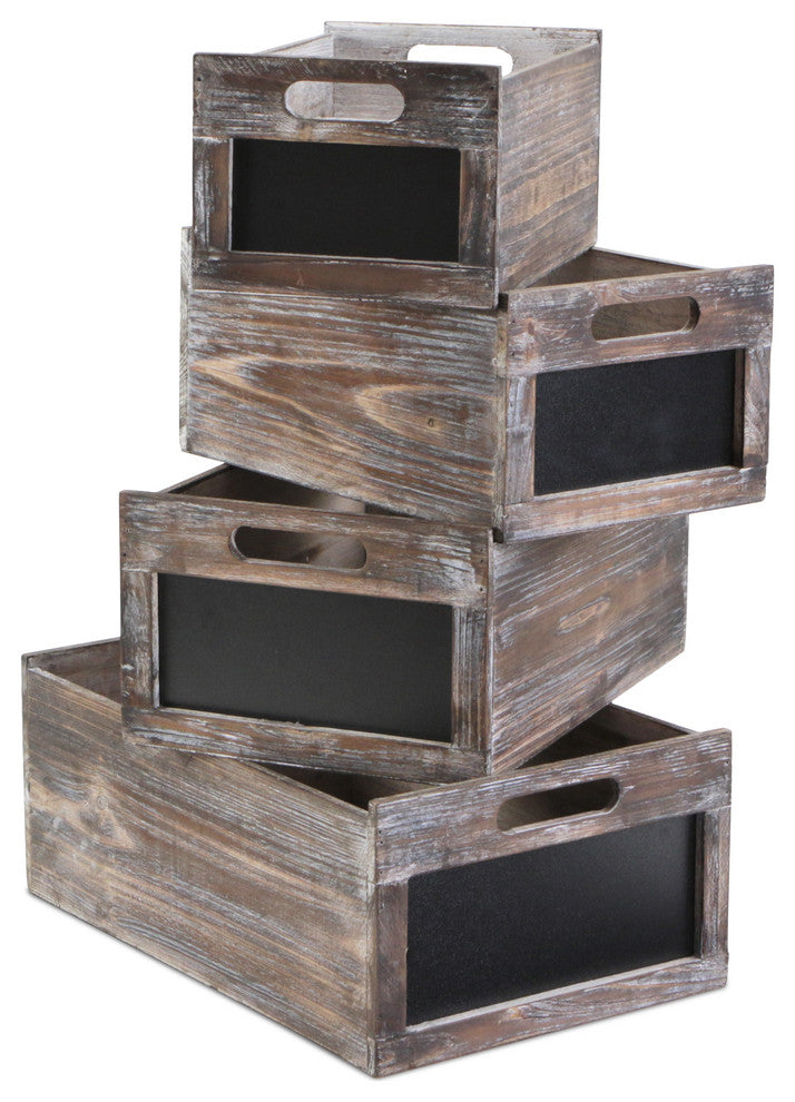 Set of 4 wood crates with front chalkboards