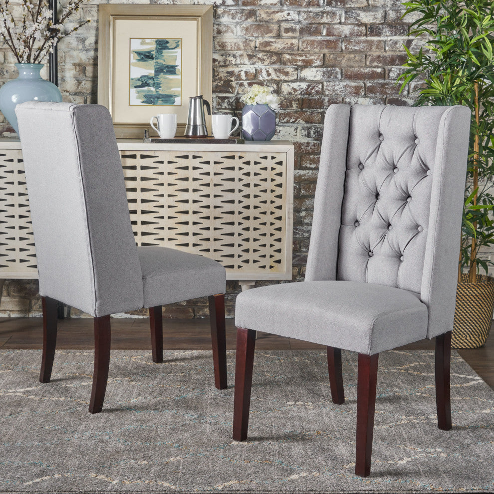 GDF Studio Blaine Tufted Wing Back Dining Chairs, Set of 2, Light Gray, Fabric