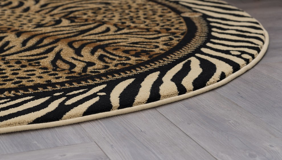 Savannah Contemporary Animal Beige Round Area Rug, 5' Round