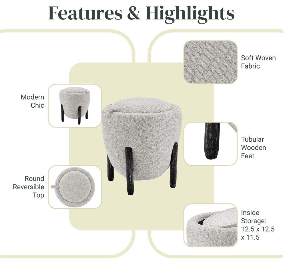 Murphy Storage Ottoman, Horizon Gray, Fabric