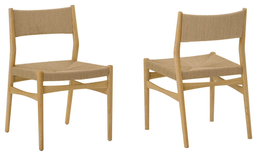 Erie, Woven Paper Cord and Oak Wood, Dining Chairs, 18", Set of 2