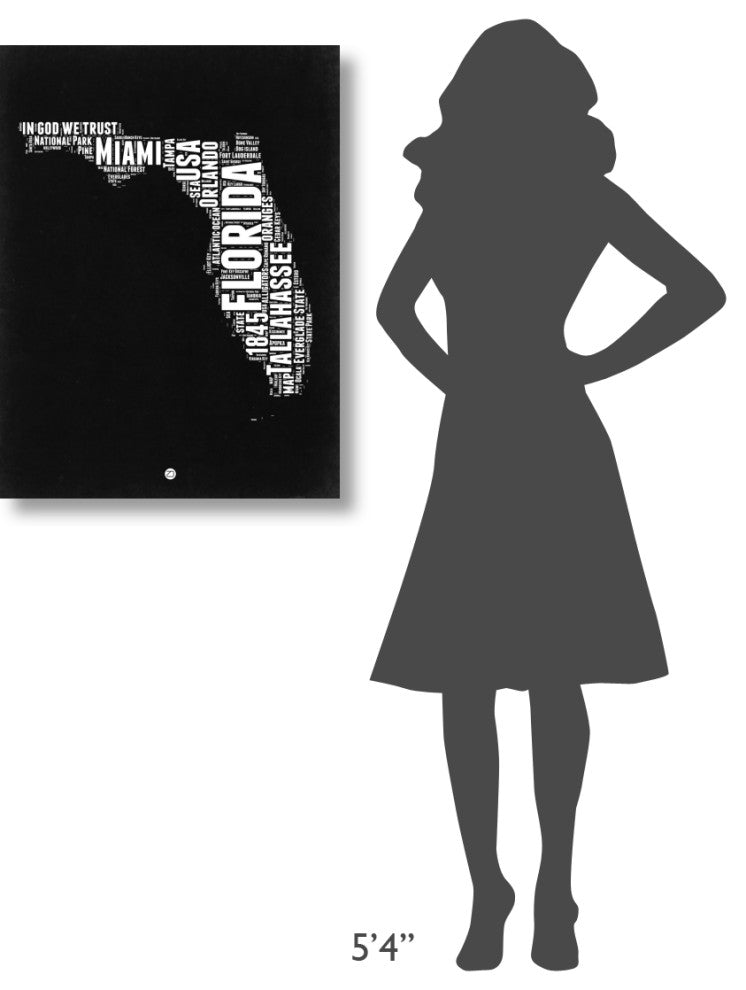 "Florida Black and White Map" Fine Art Print