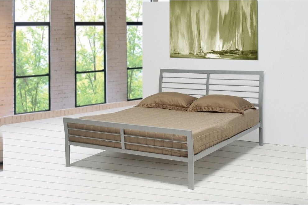Benzara BM158143 Transitional Style Queen Size Metal Bed, Silver