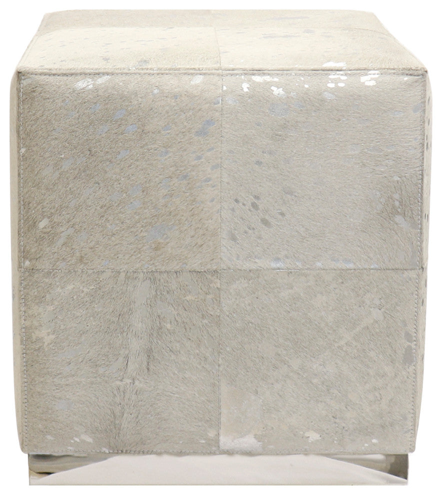 Pasargad Home Safari Cowhide Upholstered Ottoman With Steel Base