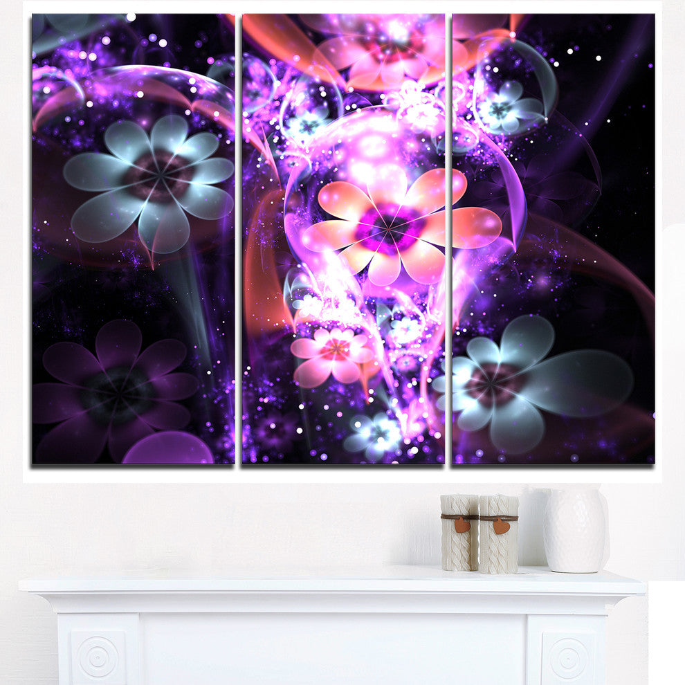 "Fractal Flower Dark Purple Digital" Metal Wall Art, 3 Panels, 36"x28"