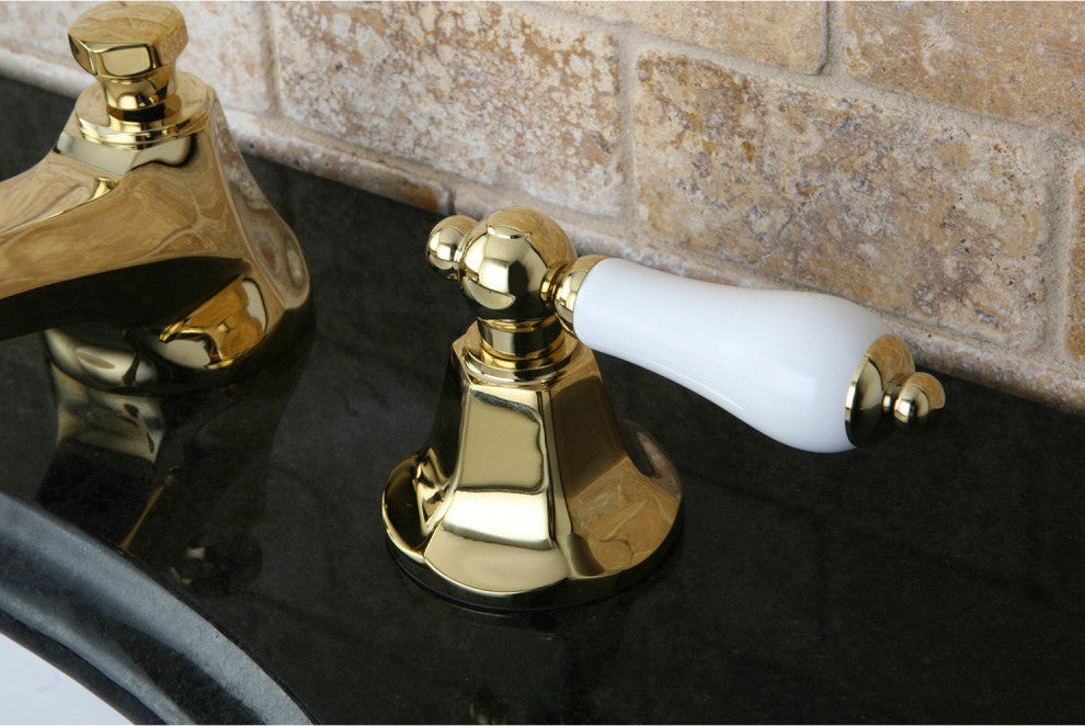 Kingston Brass Widespread Bathroom Faucet With Brass Pop-Up, Polished Brass