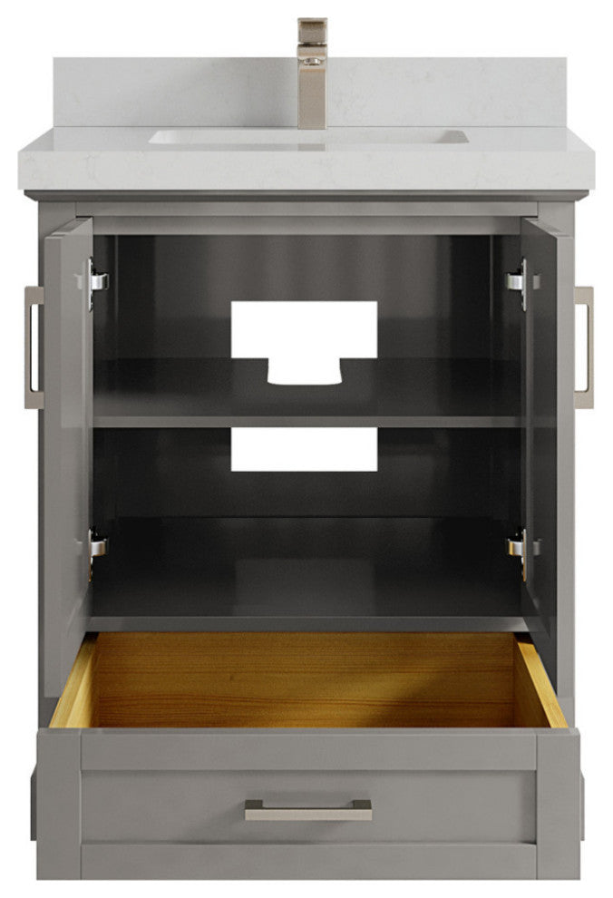 Boston 30 Single Sink Bath Vanity in Elephant Skin Gray 2" Carrara Quartz