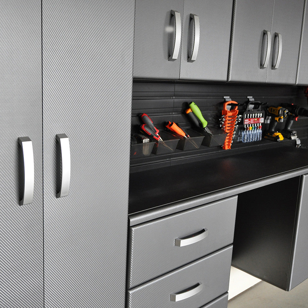 9 Piece Deluxe Cabinet Set Garage Organization System, Black and Silver