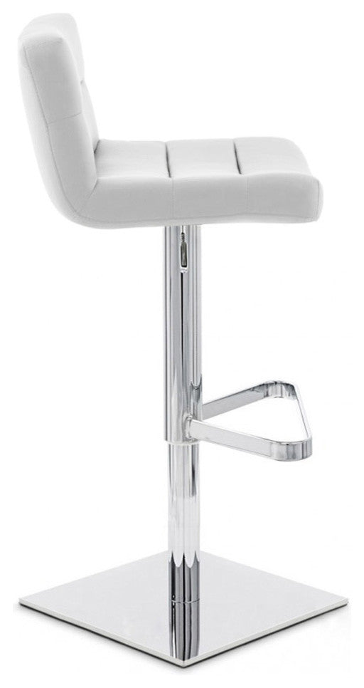 Modern Lattice Bar Stool Grey Leatherette Polished Chrome Adjustable Base