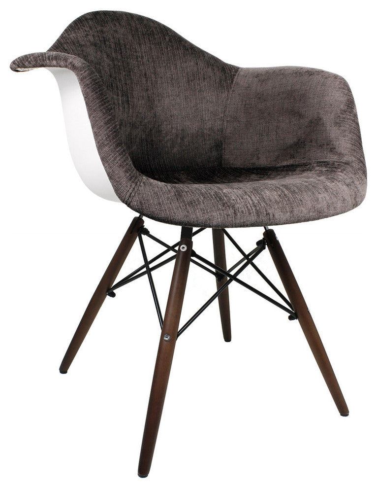 Fabric Upholstered Accent Arm Chair, Eiffel Steel Legs, Cocoa Brown