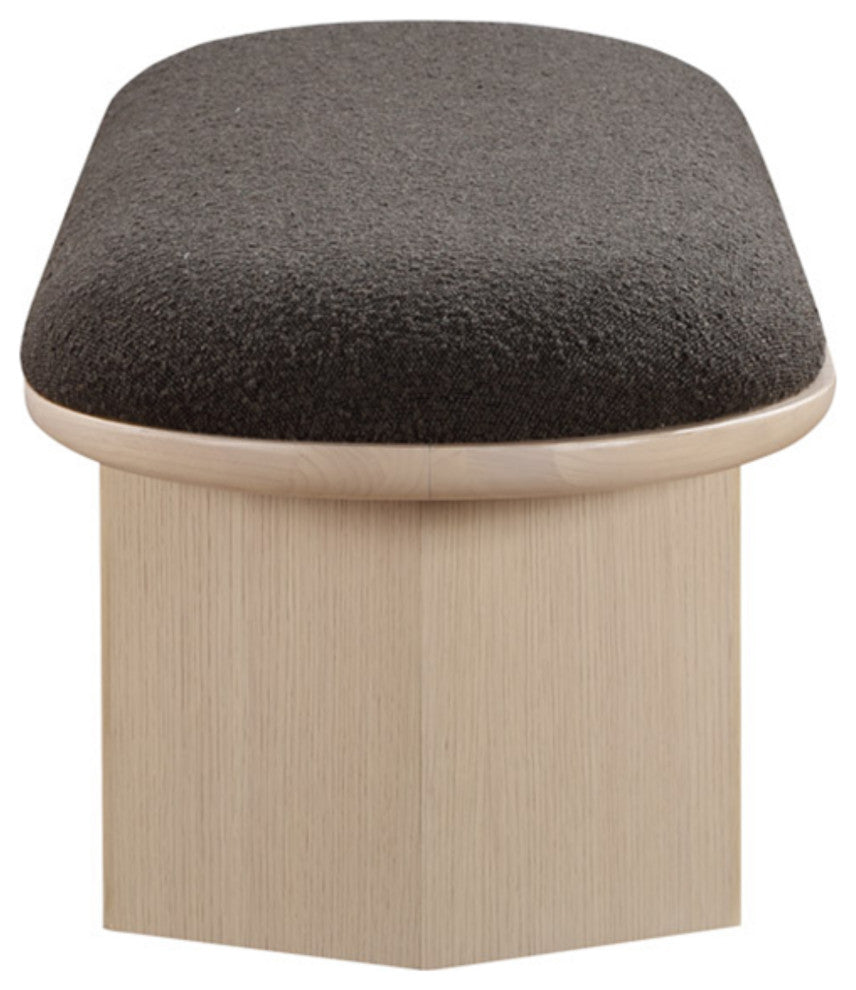 Wilshire Boucle Fabric Upholstered Bench, Brown, Natural Oak Finish