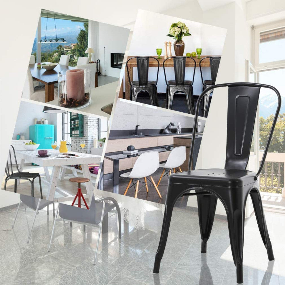 Outdoor Indoor Dining Chairs Side Stackable Restaurant Cafe, Black