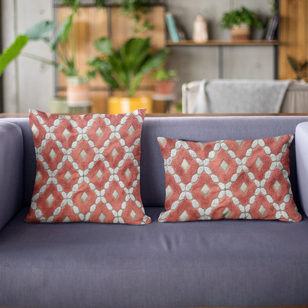 Plutus Velvet Majestic Red, Gray Handmade Luxury Pillow, 20"x20"