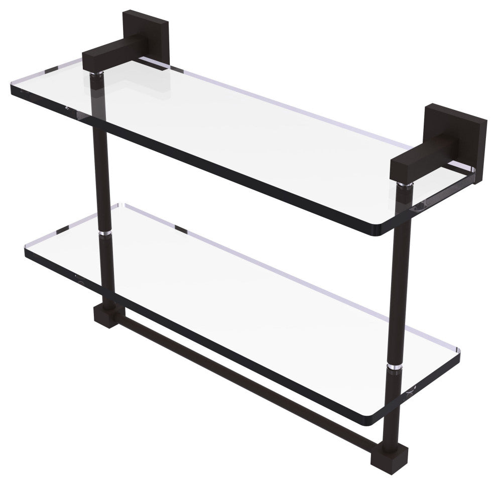 Montero 16" Two Tiered Glass Shelf with Integrated Towel Bar, Oil Rubbed Bronze
