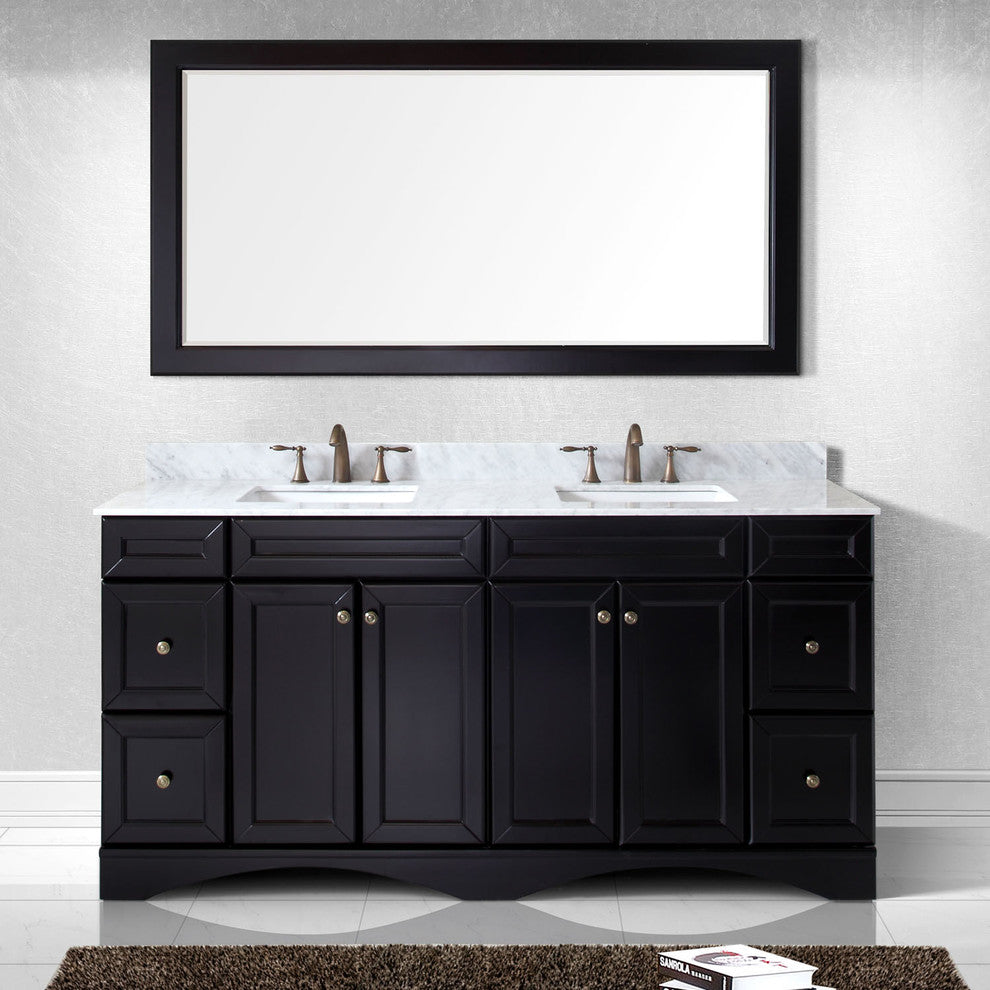 Talisa 72" Double Bathroom Vanity Set, Espresso With Mirror, Square Basin