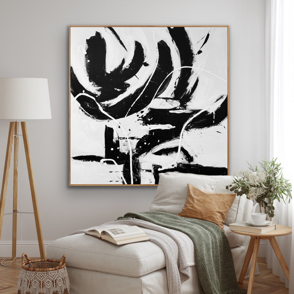 48x48" Original Large Modern Black white Minimal abstract art Ready wall art