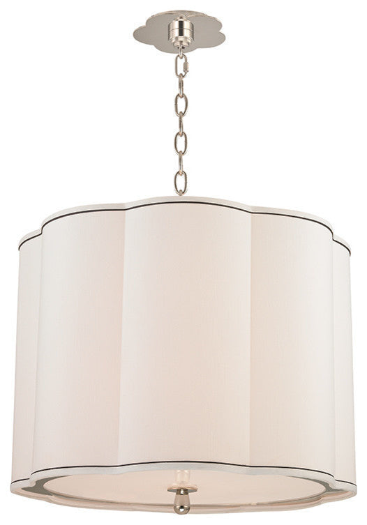 Sweeny, 20-inch  Pendant, Polished Nickel Finish, White Faux Silk Shade