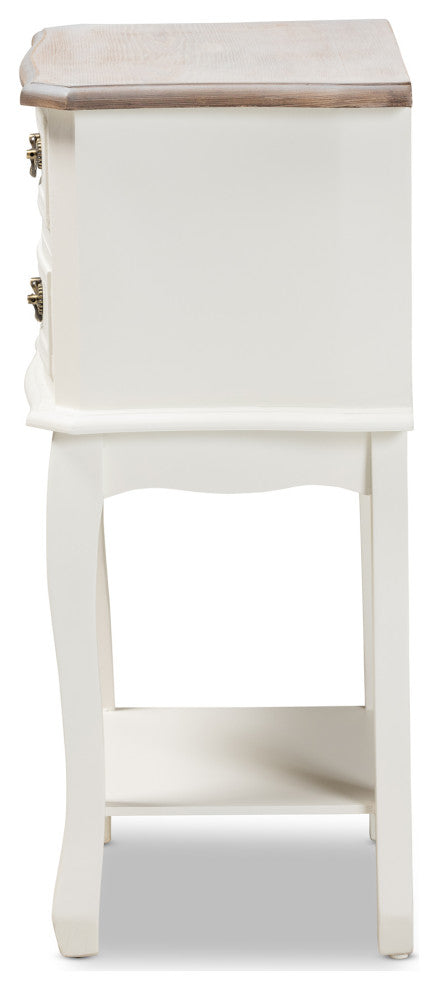 Glannant Country Cottage Two-Tone White and Oak 2-Drawer Wood Nightstand