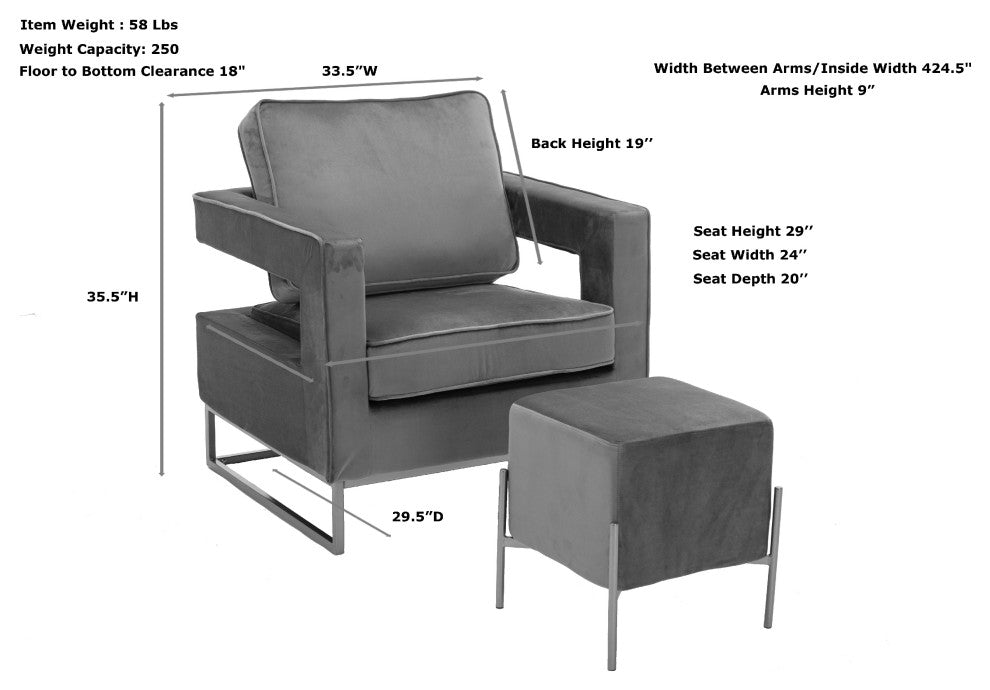 Adadon Velvet Upholstered Armchair - Navy Blue