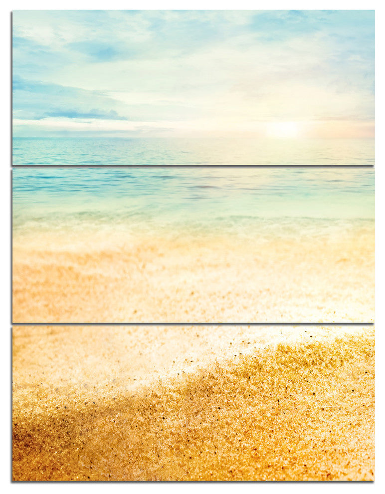 "Summer Beach View With Fine Gold Sand" Metal Wall Art, 3 Panels, 28"x36"