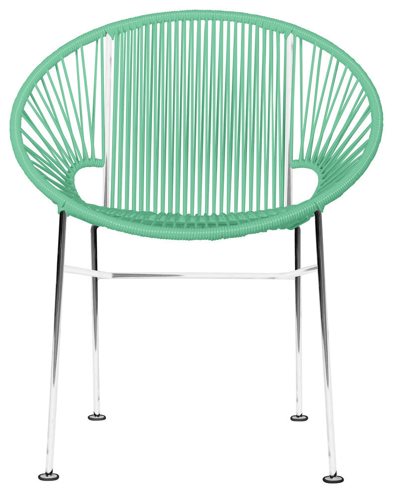 Concha Indoor/Outdoor Handmade Dining Chair, Mint Weave, Chrome Frame
