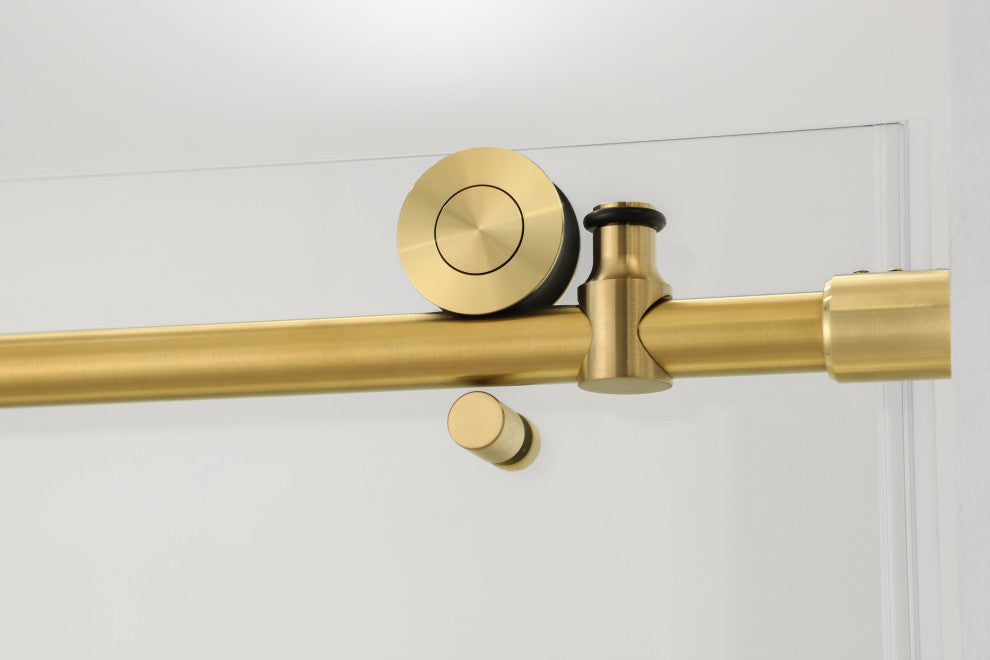 56"“60"Wx76" Frameless Sliding Shower Door With Clear Glass, Titanium Gold