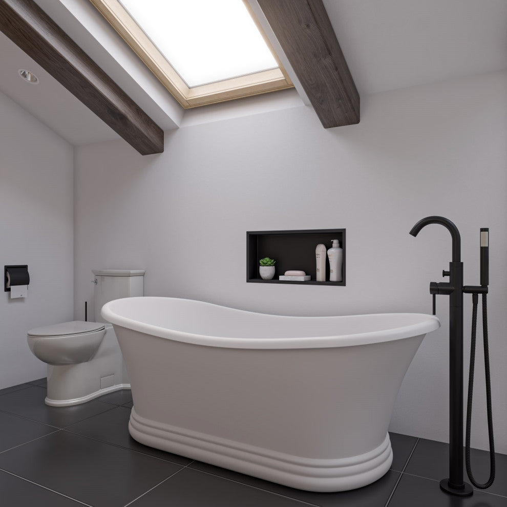 67" White Matte Pedestal Solid Surface Resin Bathtub