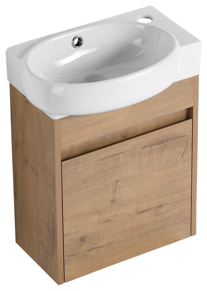 Small Wall-Mounted Plywood Bath Vanity, Imitative Oak, Ceramic Sink