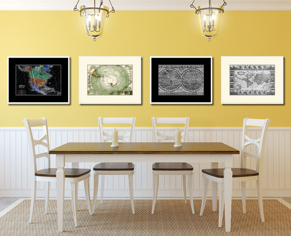 Antarctica South Pole Old Map Print On Canvas With Frame 16" X 21"