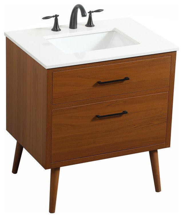 Home Living 22" Midcentury Modern Teak-Light Bathroom Vanity
