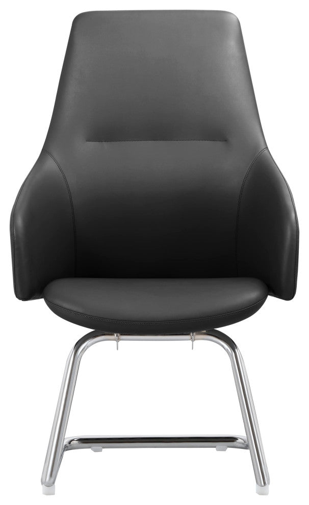 LeisureMod Celeste Leather Conference Office Chair With and Armrest, Black