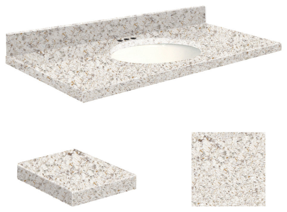 Quartz 43"x22" Vanity Top, White Bowl, Almond Delite, 4" Centerset