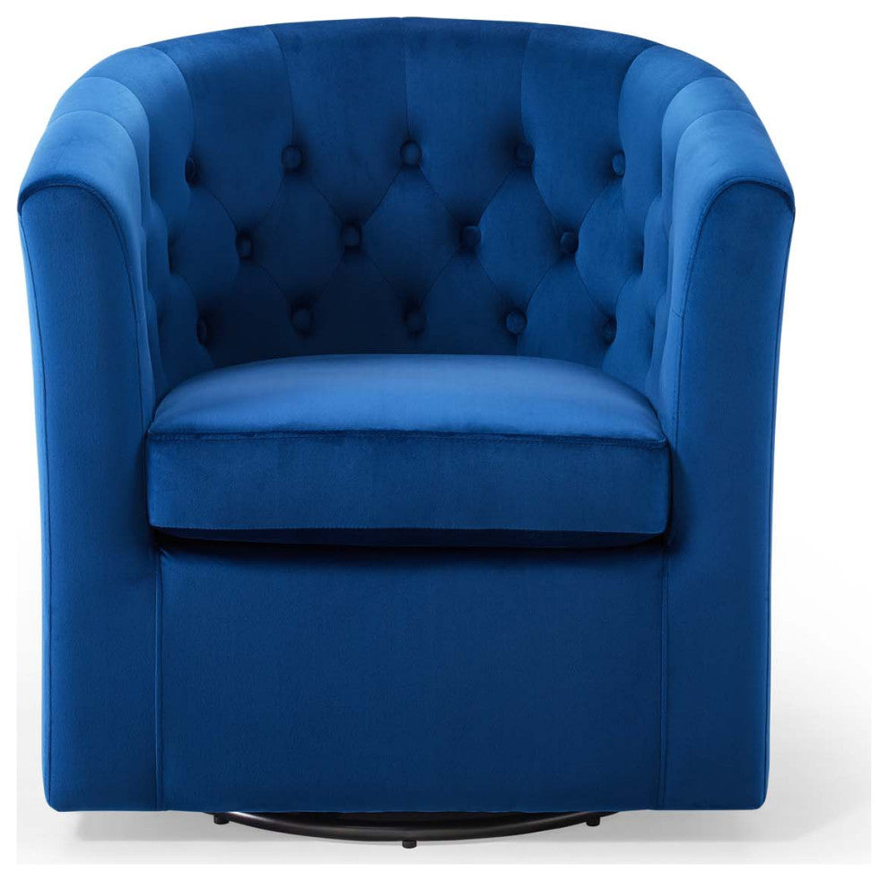 Prospect Tufted Performance Velvet Swivel Armchair - Navy