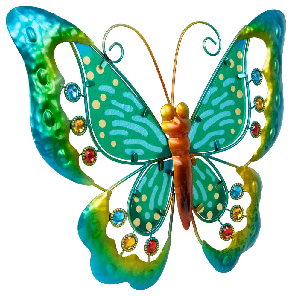 Green Metal Butterfly Outdoor Garden Wall Hanging 12"