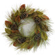 24"  Faux Magnolia Leaves and Glitter Pine cone Christmas Wreath