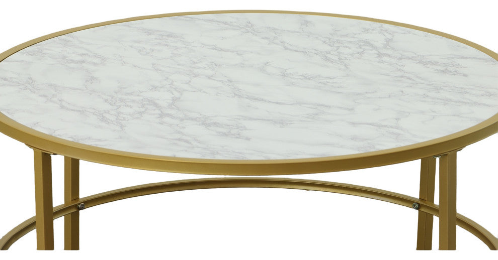 Verazano Faux Marble Top 36" Round Coffee Table, Gold