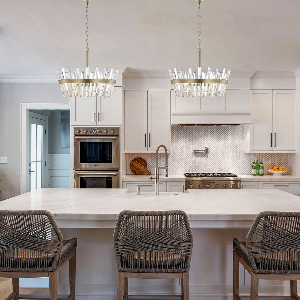 Eva 6-Light Glam Crystal Glass Prism Round Chandelier, Brushed Silver-Ish Champagne