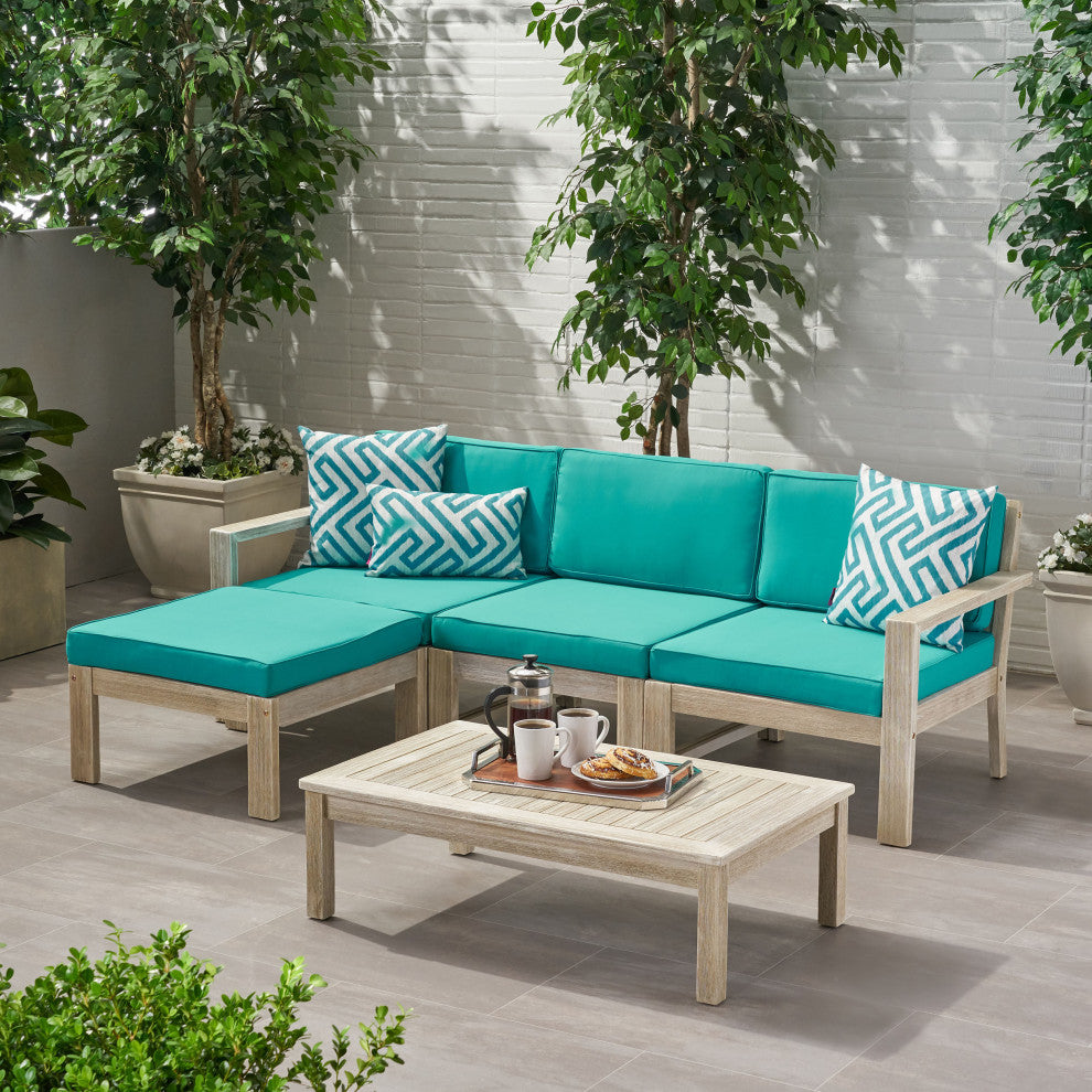 Isabella Ana Outdoor 3-Seater Acacia Wood Sofa With Cushions, Teal