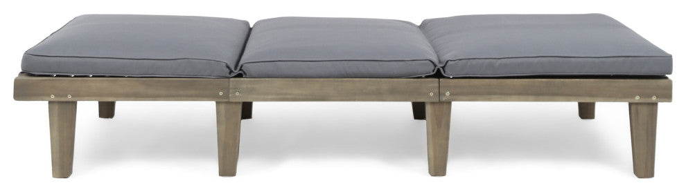 GDF Studio Alisa Outdoor Acacia Wood Chaise Lounge With Cushion, Gray, Set of 2