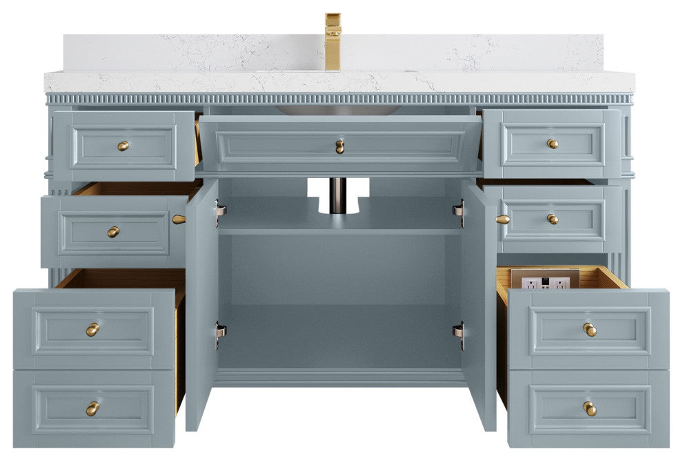 Paris 60" Single Sink Bathroom Vanity, Blue Heather 2" Empira Quartz