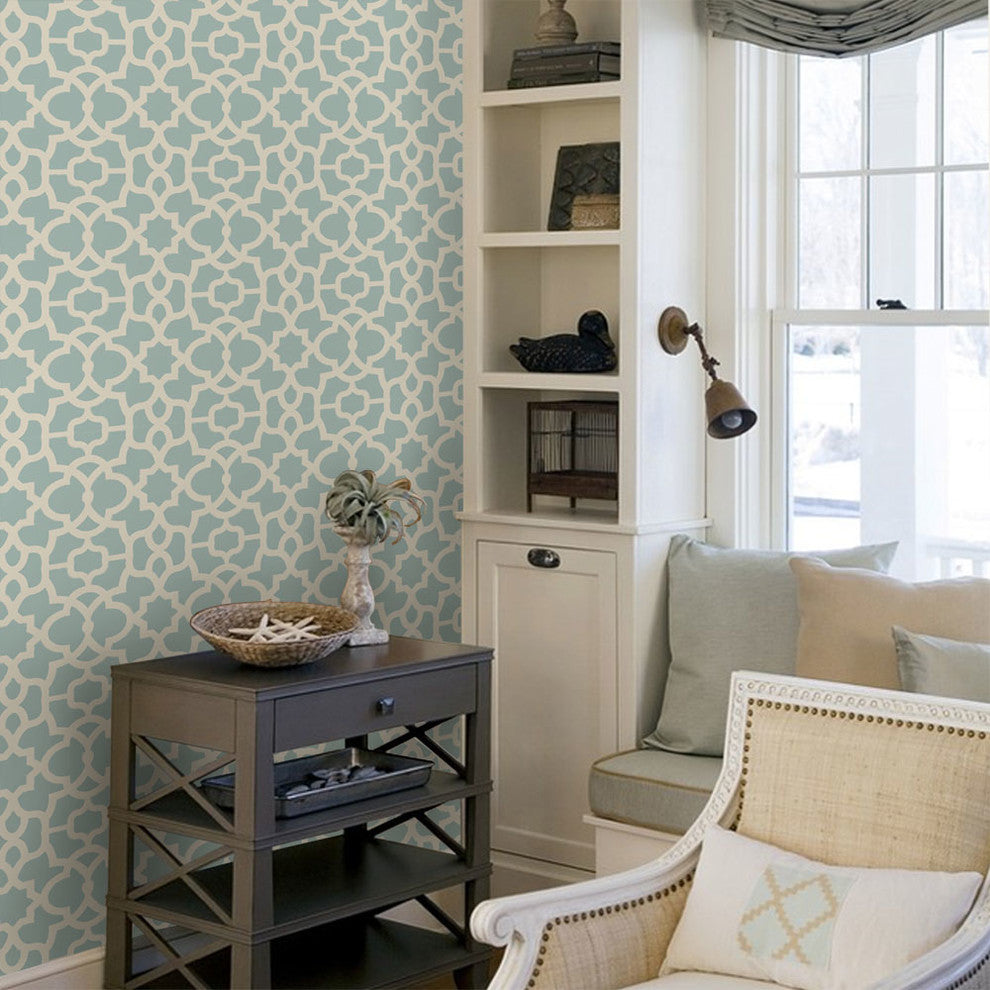 Trellis Peel and Stick Vinyl Wallpaper, Dusky Blue, 24"w X 60"h