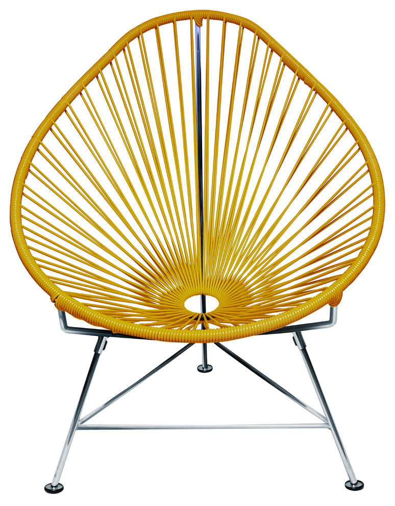Acapulco Indoor/Outdoor Handmade Lounge Chair, Caramel Weave, Chrome Frame