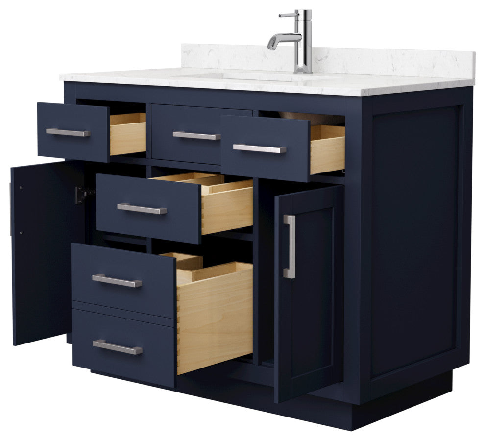 Beckett TK 42" Dark Blue Single Vanity, Cultured Top, Nickel Trim