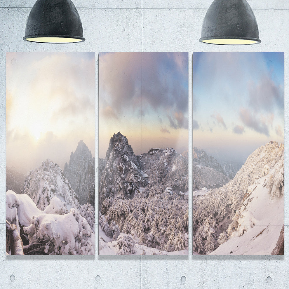"Huangshan Hill Snow in Winter" Oversized Metal Wall Art, 3 Panels, 36"x28"