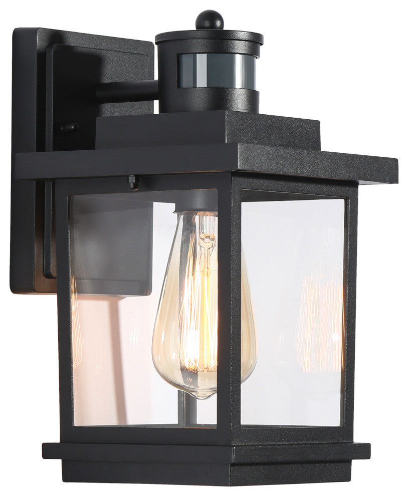 LNC 1-Light Matte Black Transitional Outdoor Wall Sconce, 11"h With Motion Sensor
