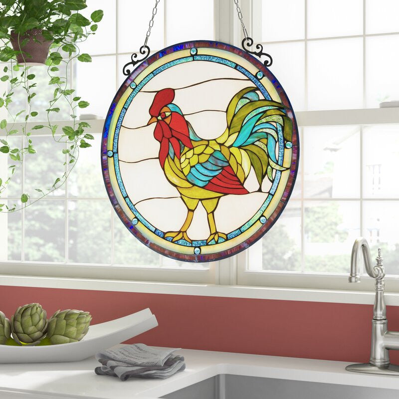 Chloe Lighting Rodney Tiffany-Glass Rooster Window Panel 24"