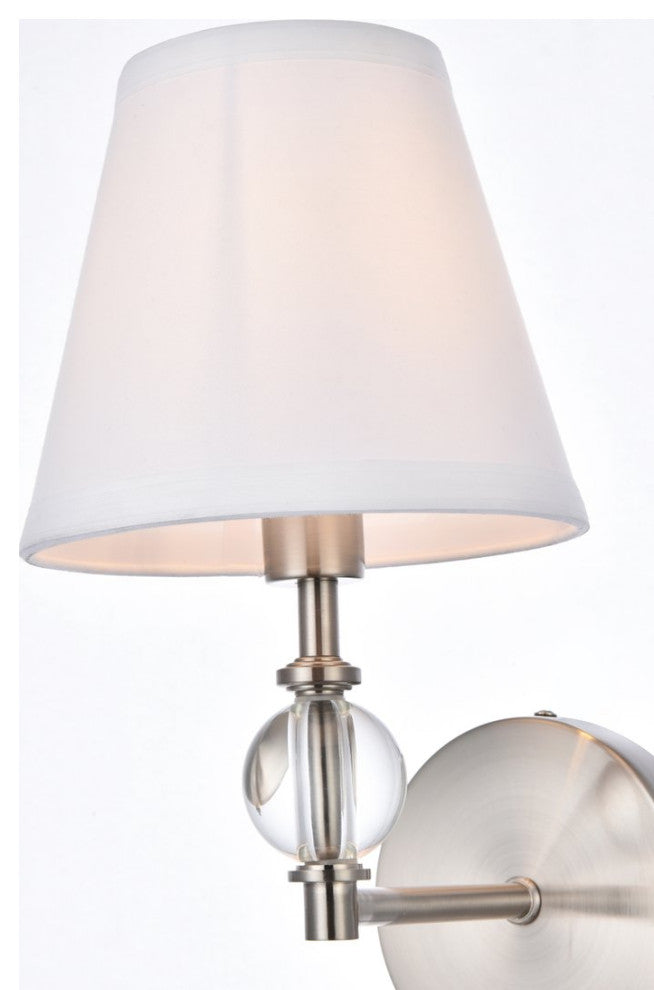 Beau 1-Light Bath Sconce, Satin Nickel With White Fabric Shade