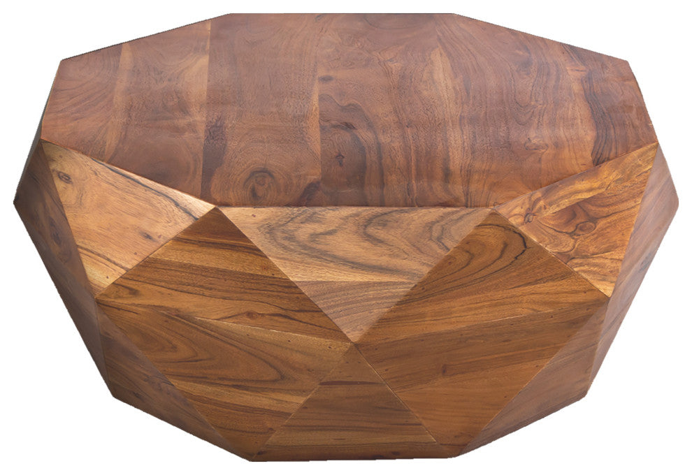 33" Wide Diamond Shape Acacia Wood Coffee Table With Smooth Top, Dark Brown